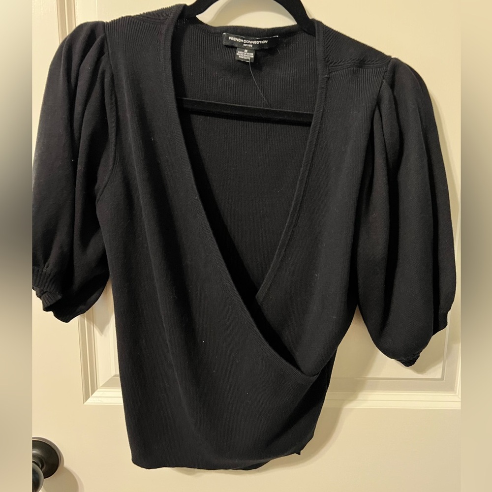 French Connection Black Puff Sleeve Blouse NWOT